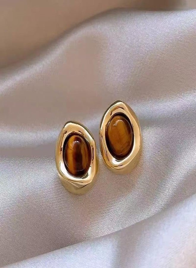 Axepet Gold Tigers Eye Stone Necklace Earrings Set Chunky Gemstone Pendent Dangle Necklace Prom Fashion Jewelry Gifts - Image 4